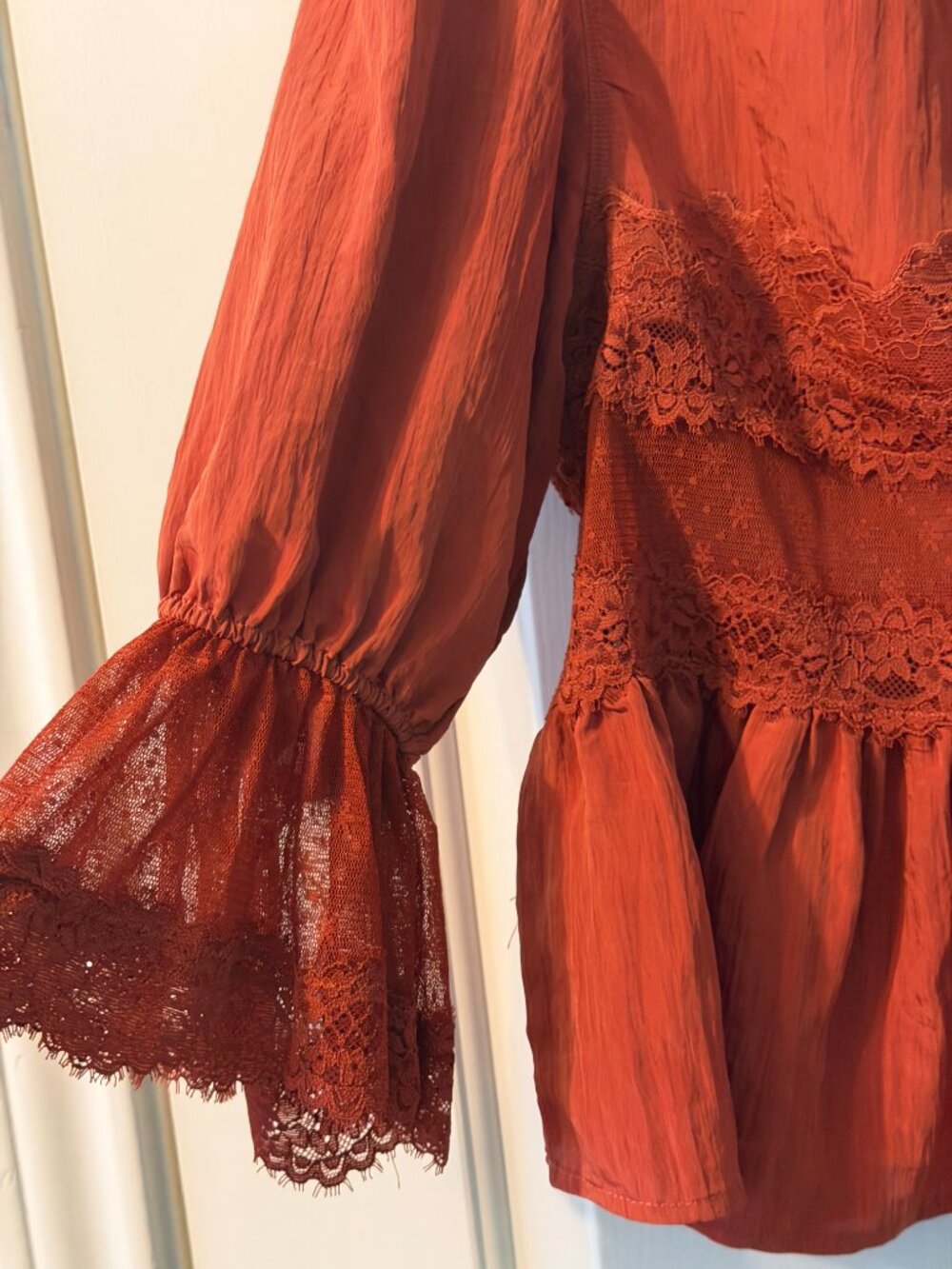 Free People Intimately Forever Young Bed Jacket Red XS Lace Sheer Romantic - Picture 9 of 14